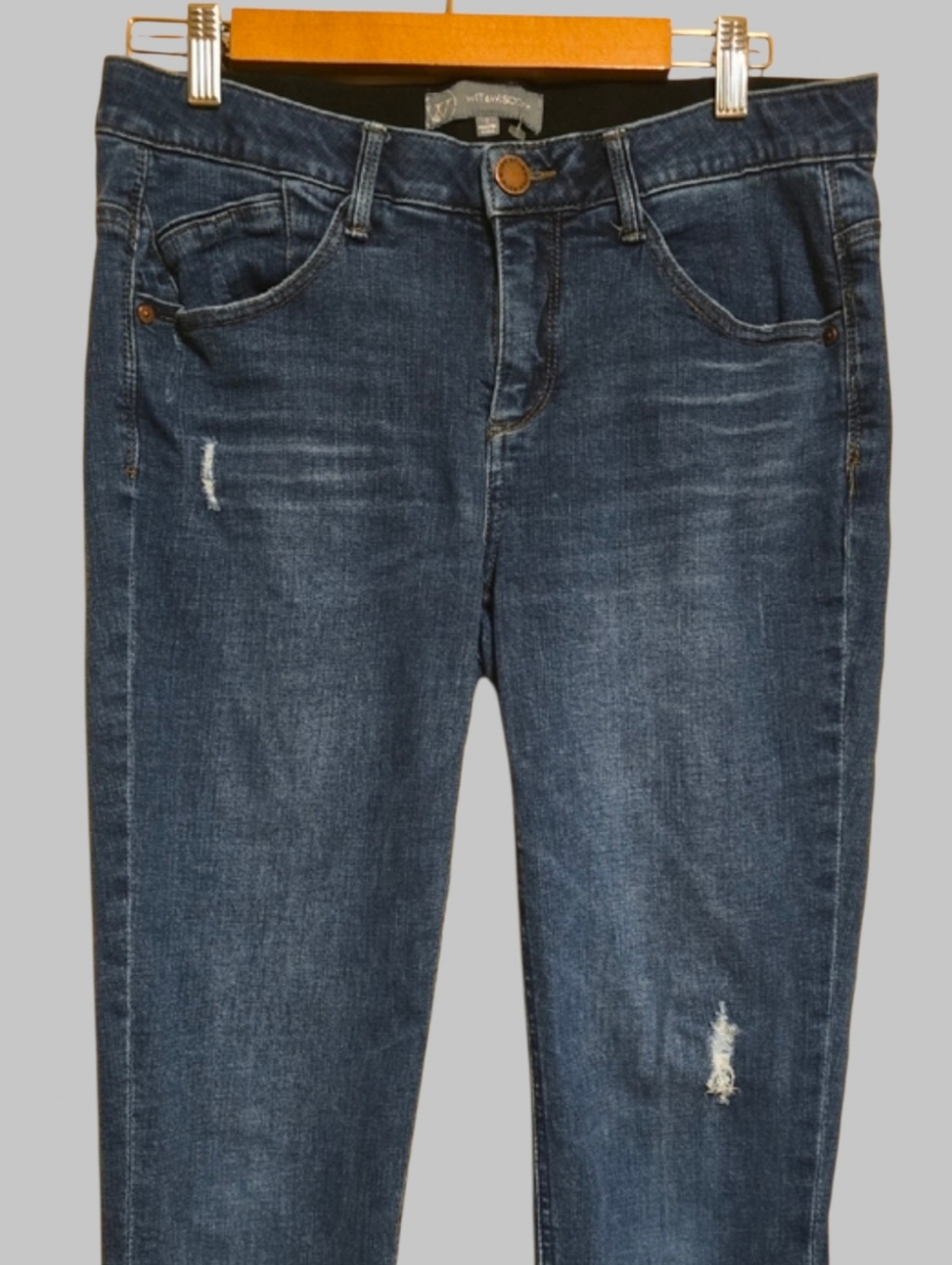 Wit & Wisdom jeans women's sz 8 blue hidden interior elastic waist Rip + Repair